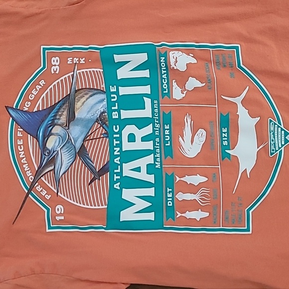 Columbia Peach Short Sleeve Tee with Marlin Fishing Graphic size Medium - Picture 3 of 7